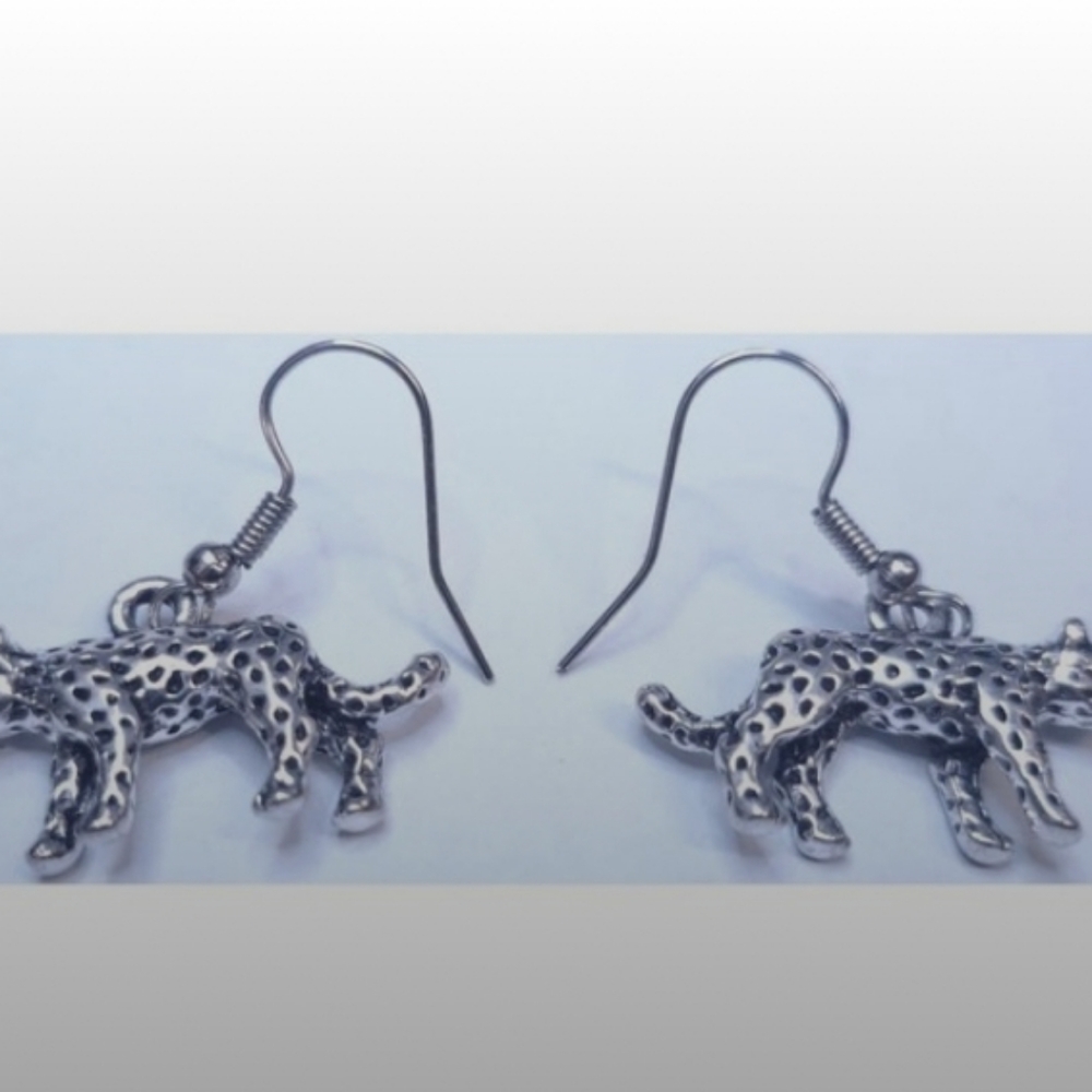 Leopard Cheetah Jaquar Tiger Cat Earrings Feline Lover Silver NEW Hand Crafted - Picture 5 of 7